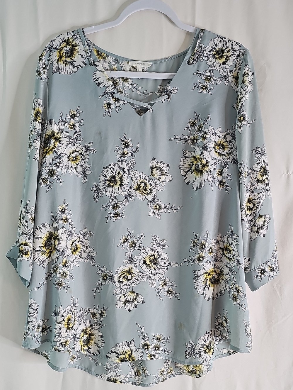 Maurices Light Blue Floral Crisscross Neck Tunic